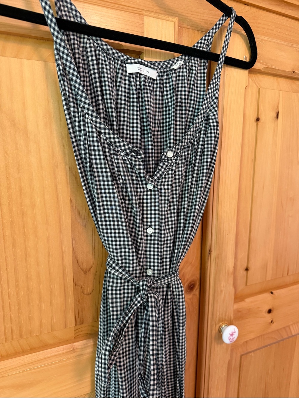 Doen Nevita Black & White Gingham Maxi Dress with Tie Waist